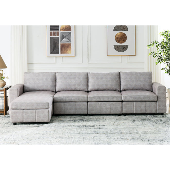 [Video]Upholstered Modular Sofa, L Shaped Sectional Sofa For Living Room Apartment (4-Seater With Ottoman)