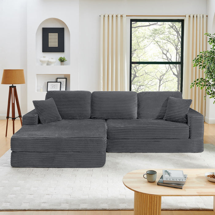 Modern Minimalist L Shape Modular Sectional Sofa, Corduroy Couch