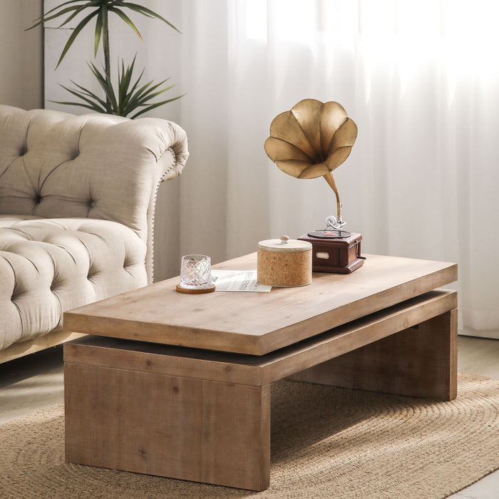 Modern Rustic Wood Table, Rectangular Living Room Center Table With Floating Top Design