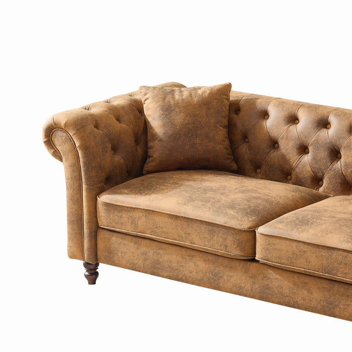 Chesterfield Sofa, High Roll Armrest Sofa, Upholstered Mid Century Modern Couch, 3 Seater Couch - Brown