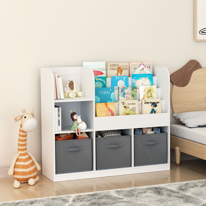 Bookcase And Bookshelf With 3 Collapsible Drawers, Multifunctional Display Stand