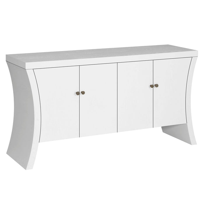 Refined Industrial 4 Door Credenza With Arc Legs & Bronze Clasps