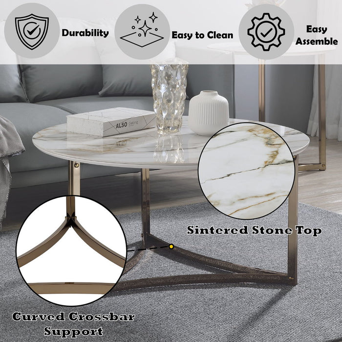 Zaidee - Round Coffee Table - Sintered Stone & Champagne