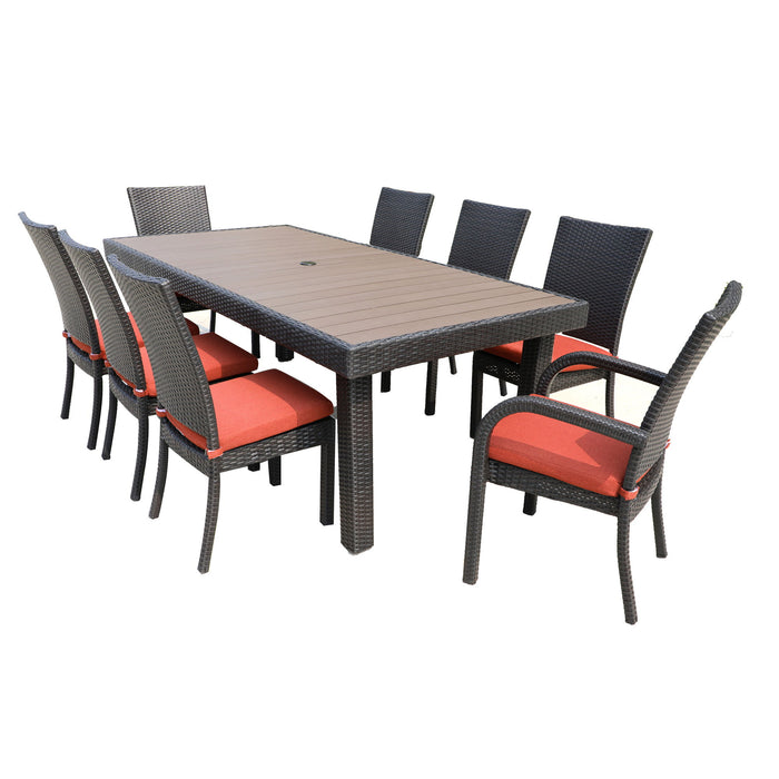 Balcones 9 Piece Outdoor Dining Table Set With 8 Dining Chairs, Brown / Terracotta