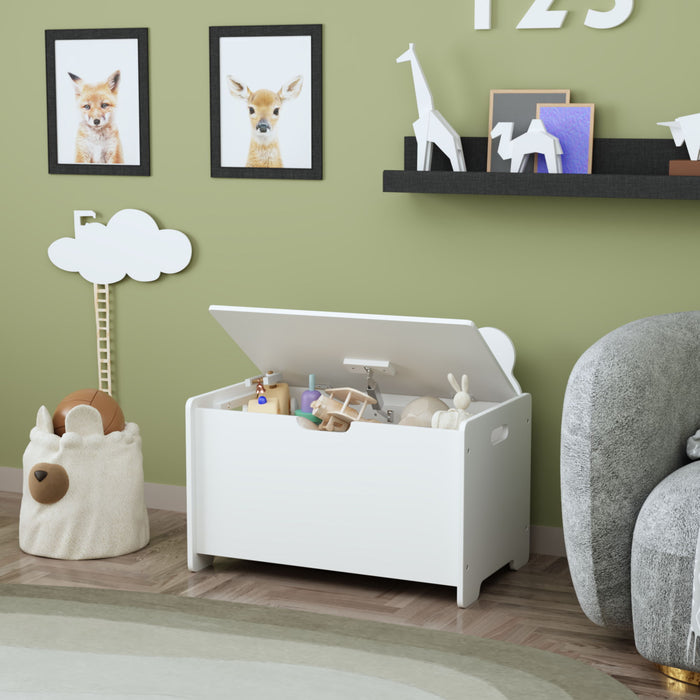 Toy Box With Bear Headboard, Organizer Storage Chest - White