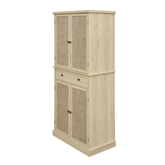 4 Door Storage Cabinet With 1 Drawer And 4 Adjustable Inner Shelves - Natural