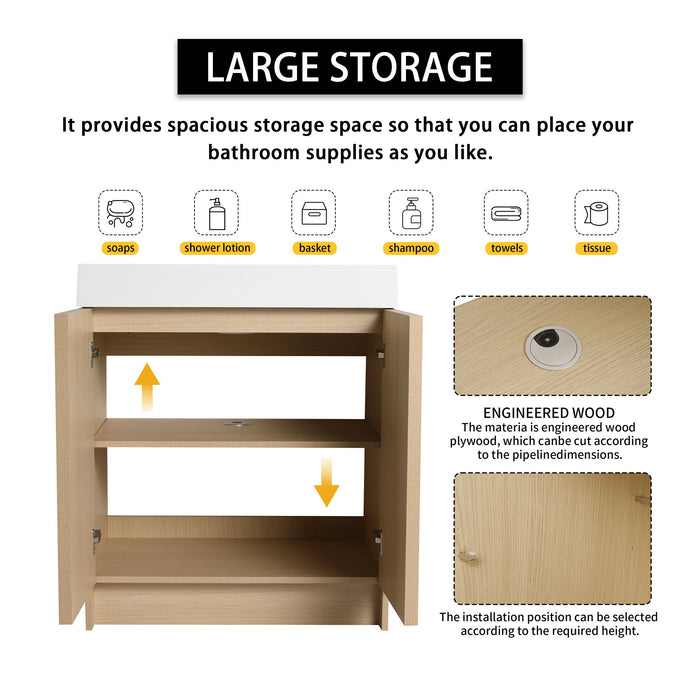 Freestanding Bathroom Vanity With Resin Sink & Soft Close Cabinet Doors
