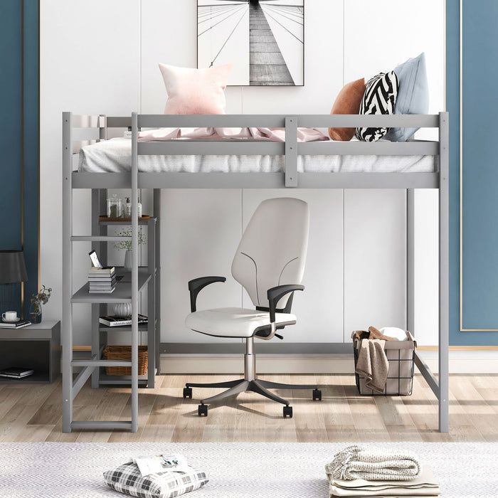 Full Size Lo Feet Bed With Built-In Desk And Shelves, Gray