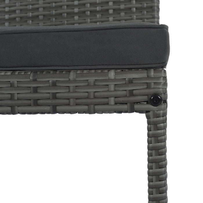 5 Pieces Outdoor Patio Wicker Bar Set, Bar Height Chairs With Non-Slip Feet And Fixed Rope, Removable Cushion, Acacia Wood Table Top - Brown / Gray