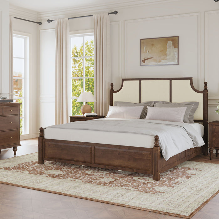 Farmhouse Platform Bed Frame & Tall Upholstered Headboard