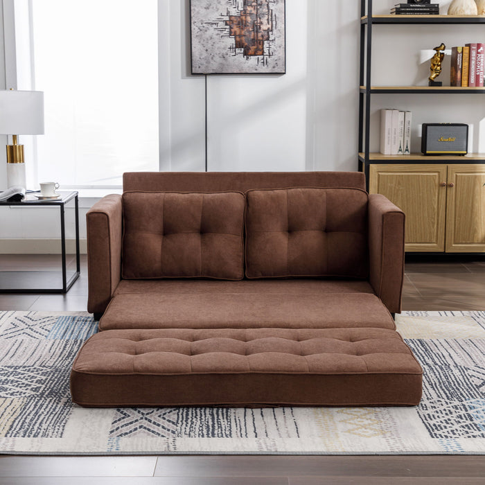 59.4" Loveseat Sofa With Pull-Out Bed Modern Upholstered Couch With Side Pocket For Living Room Office, Brown