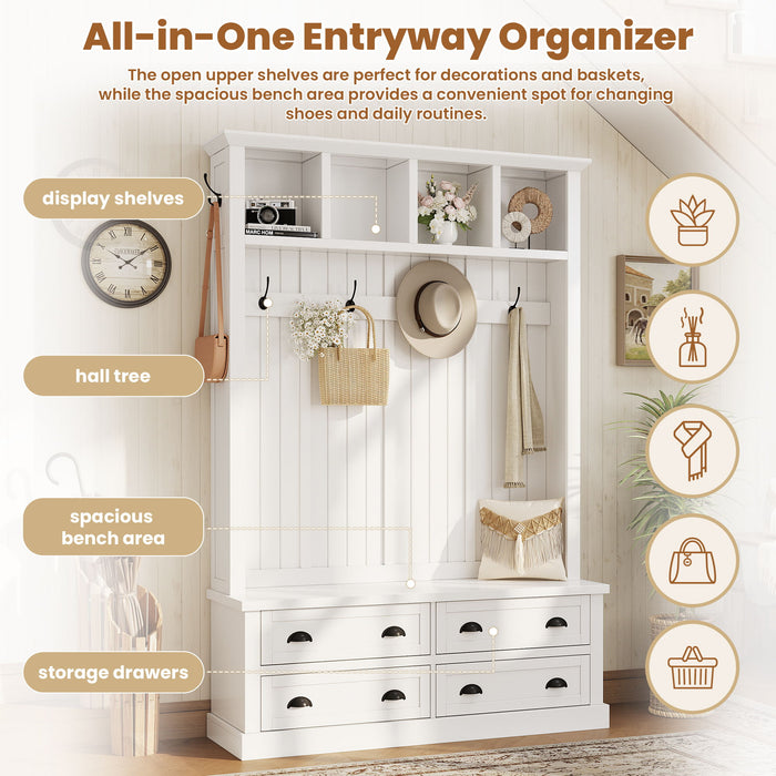 Hall Tree With 4 Drawers, Coat Rack With 6 Hooks