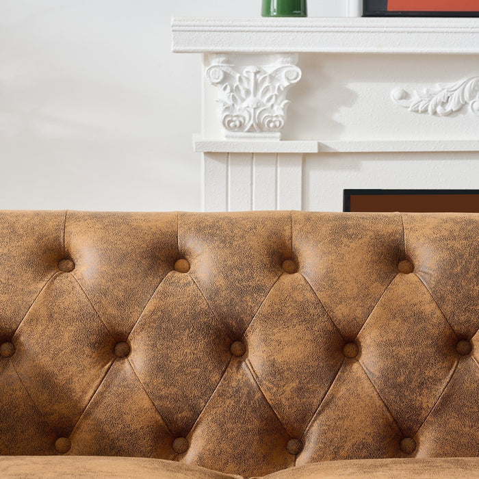 Chesterfield 3 And 3 Seater Sofa Set High Tech Fabric Roll Armrest Upholstered Couch