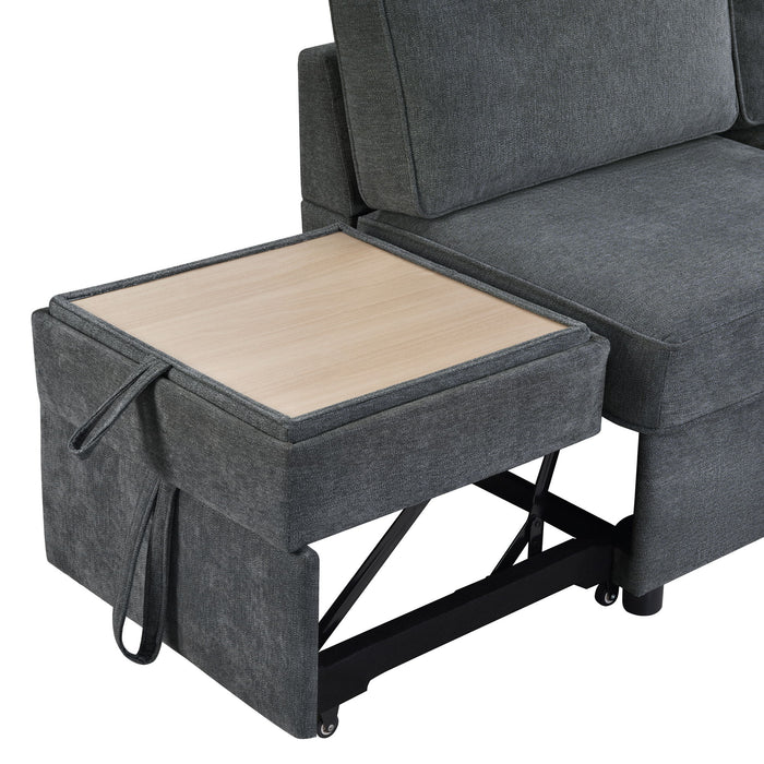 Convertible Sectional L-Shaped Sofa With Dual Pull-Out Sleepers, Flip-Top Table, USB Ports, Cup Holder & Storage