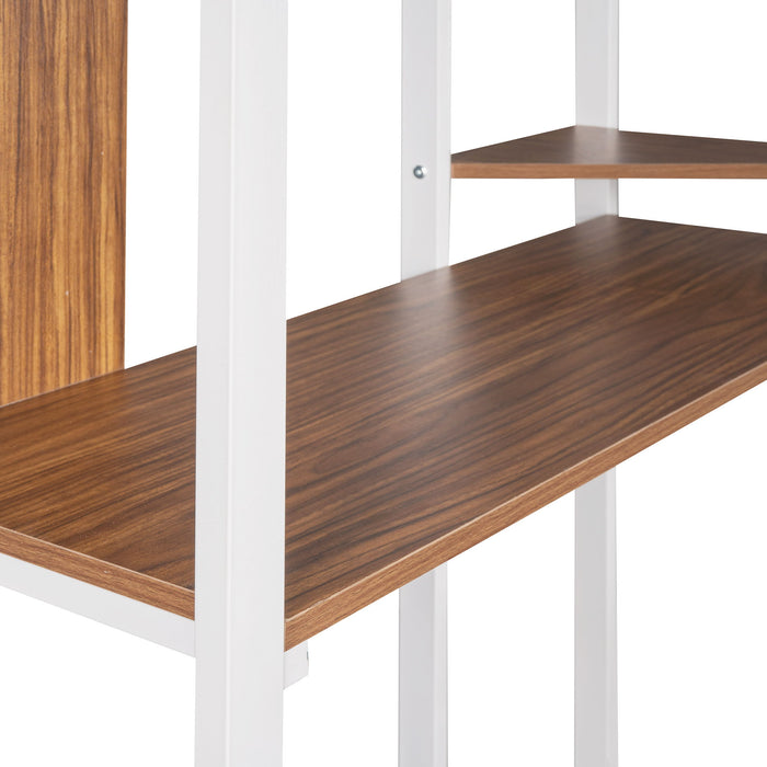 Hearth & Haven - Twin Metal Loft Bed With 2 Shelves And One Desk - White