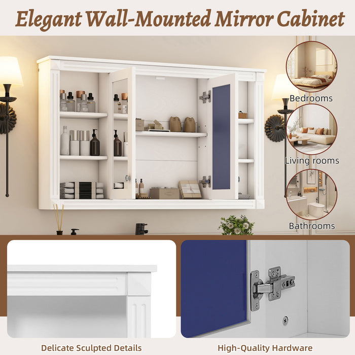Wall-Mounted Mirror Cabinet With Adjustable Shelf And Open Shelves
