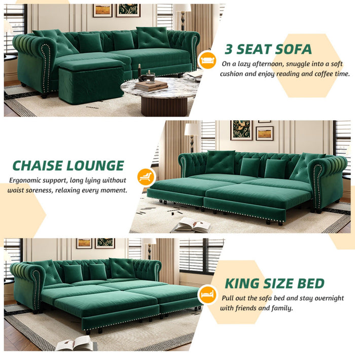 3 In 1 Convertible Sleeper Sofa Bed With Movable Ottoman