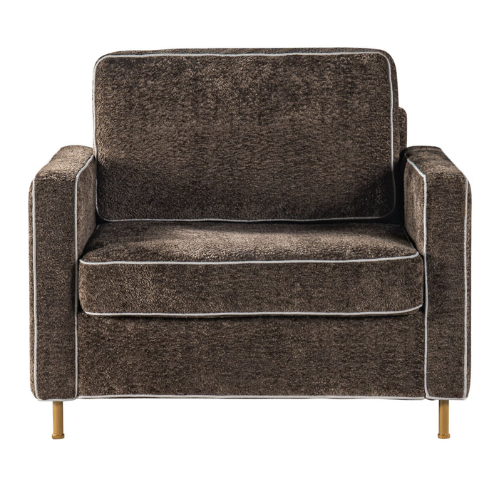 Accent Chair Upholstered Single Sofa With Square Arms, Sewn Pillow Back For Living Room
