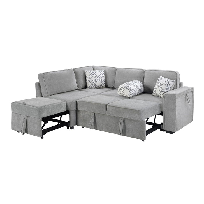 Convertible Sectional L-Shaped Sofa With Dual Pull-Out Sleepers, Flip-Top Table, USB Ports, Cup Holder & Storage
