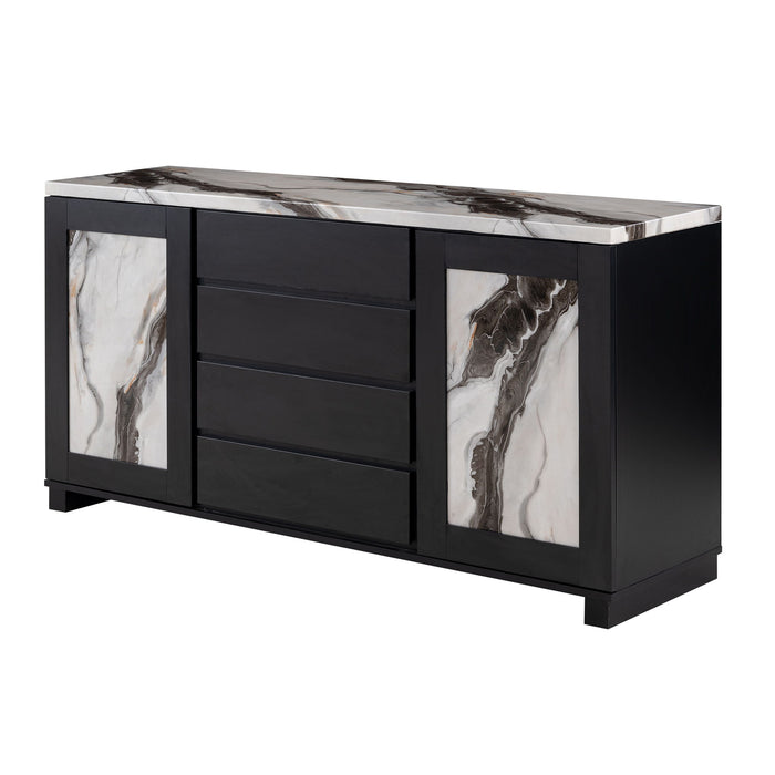 Stacey - Buffet With Storage Drawers And Marble Detailing - Black / Marble