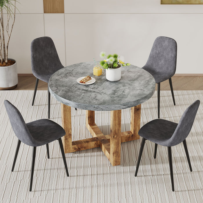 A Modern And Practical Circular Dining Table. Made Of MDF Tabletop And Wooden MDF Table Legs. A (Set of 4) Cushioned Chairs