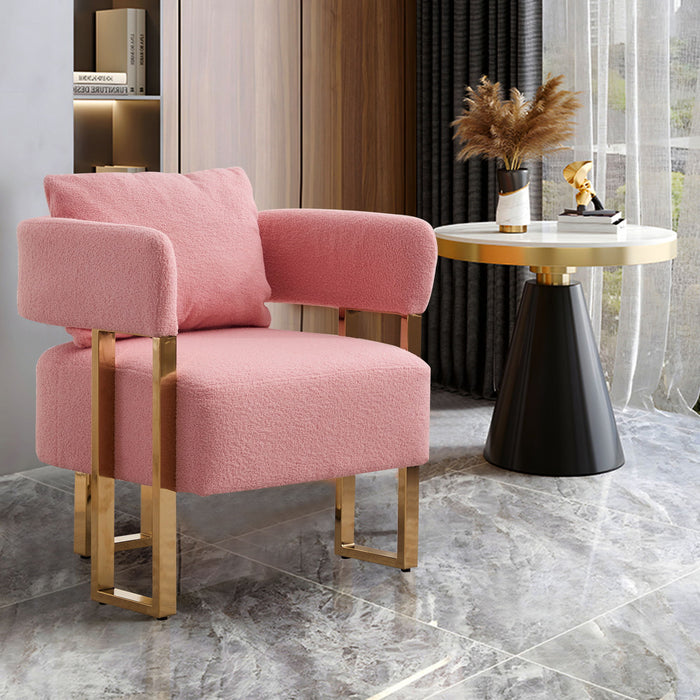 Modern Decorative Chair Teddy Fleece Upholstered And Metal Foot