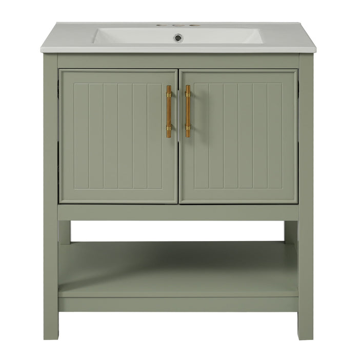 Elegant Bathroom Vanity With Ceramic Sink And Versatile Storage