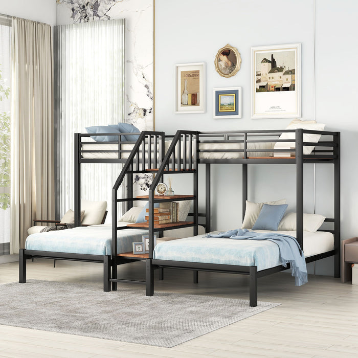 Metal Bunk Bed With Storage Shelves Staircase