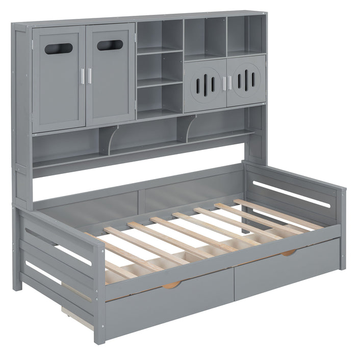 Daybed With All-In-One Cabinet And Shelf