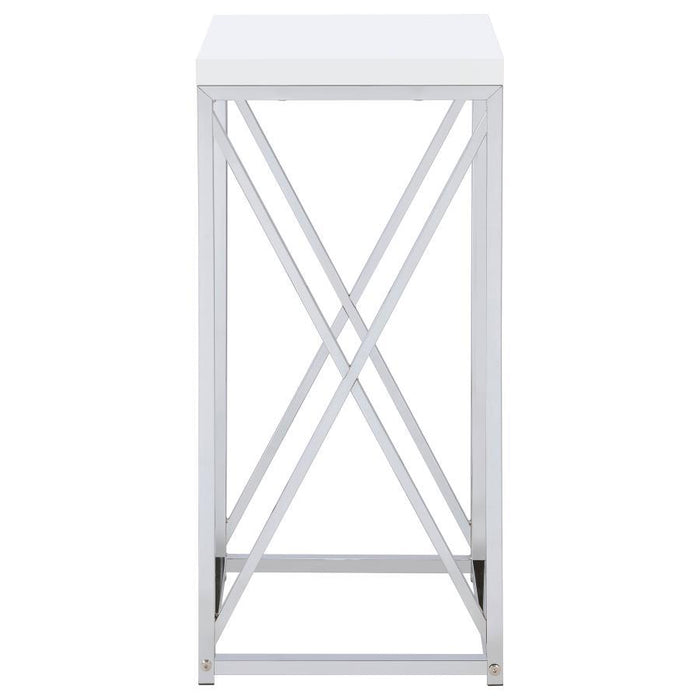 Edmund - Square Accent Side Table - White High Gloss And Chrome