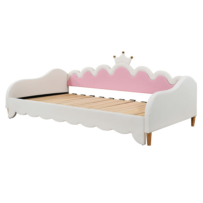 Extending Daybed With LED Lights, Modern Upholstered Princess Daybed With Crown Headboard