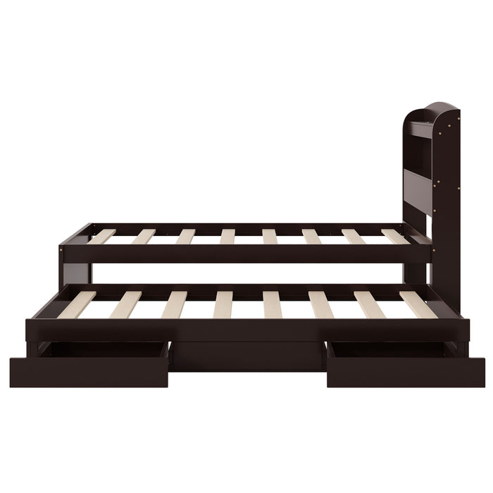 Platform Bed With LED Headboard, Charging Station, Trundle And 2 Drawers