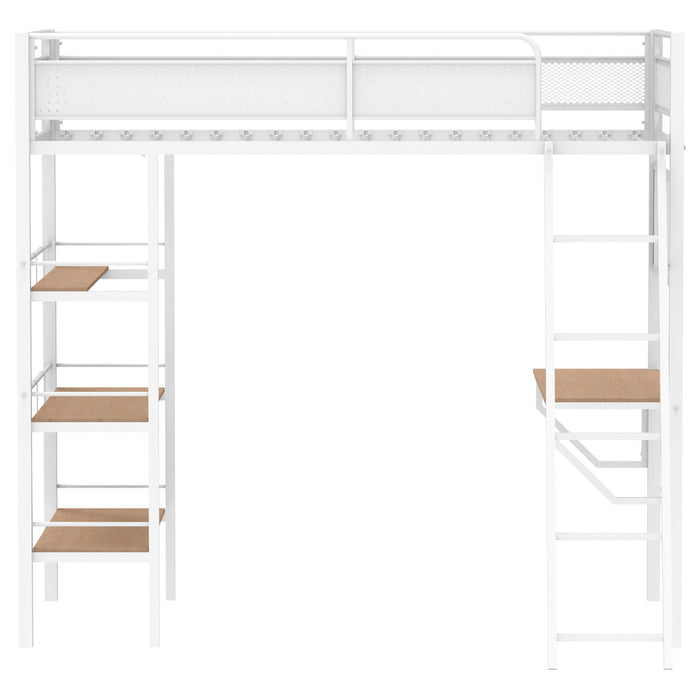 William - 3 Shelf Workstation Loft Bed With Built-In Desk And Storage