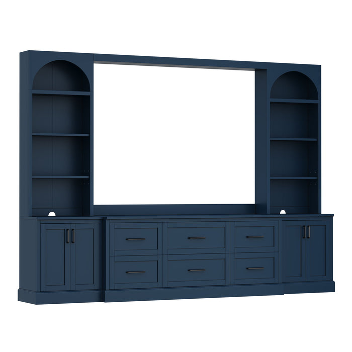 Arched Entertainment Center Wall Unit With 6 Drawers, Large TV Stand With Bookshelves