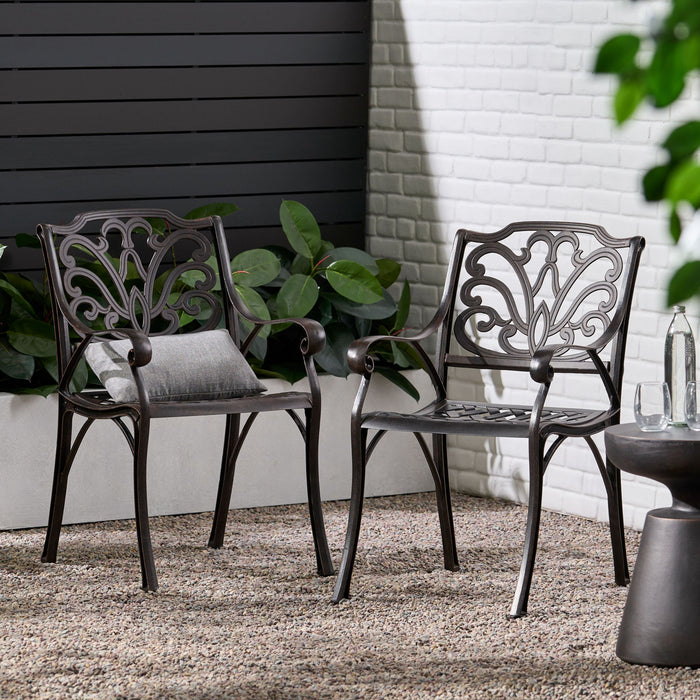 Patio Cast Aluminum Outdoor Dining Chairs (Set of 2) - Bronze