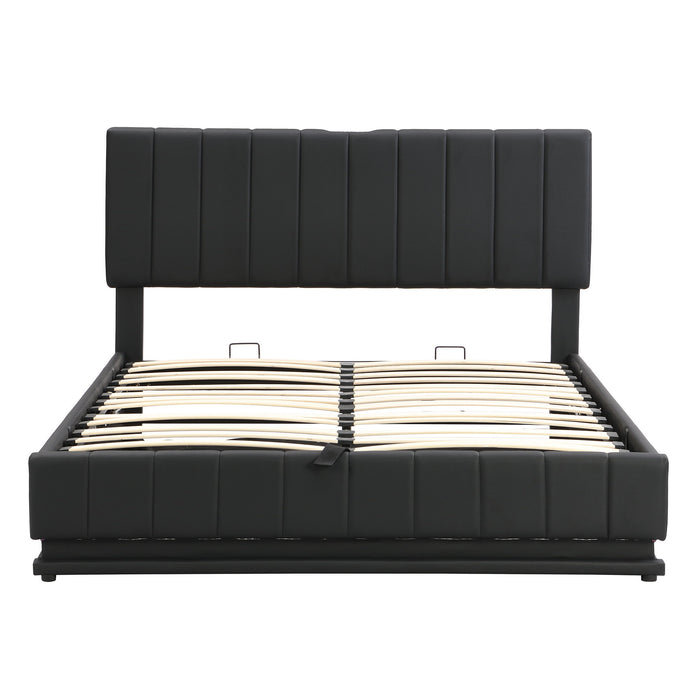 Upholstered Bed With Hydraulic Storage System And LED Light, With Sockets And USB Ports
