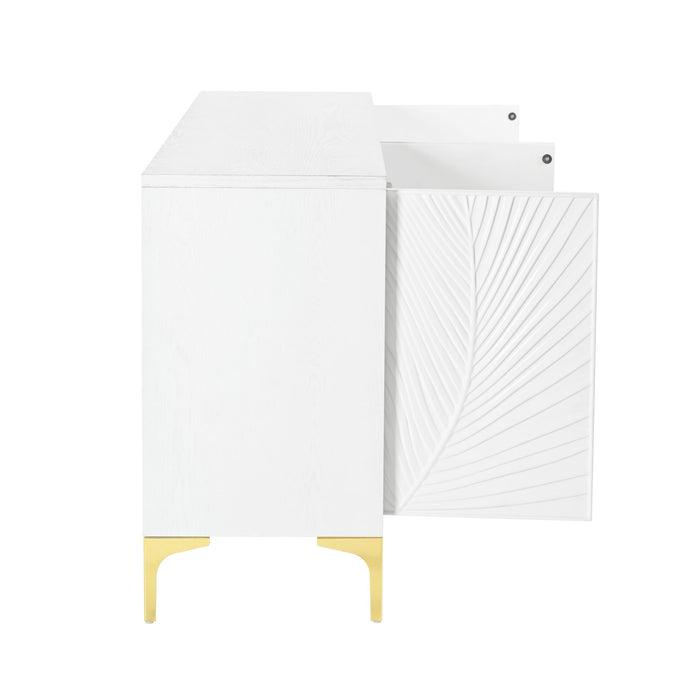 Modern 4 Door Sideboard With Creative Carved Surface And Adjustable Shelves