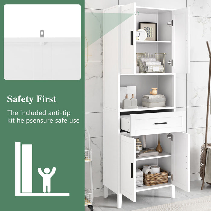 Freestanding Tall Bathroom Cabinet With Soft Close Doors And Adjustable Shelves