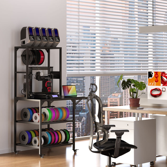 Heavy Duty 3D Printer Stand With Filament Storage Rack - Black