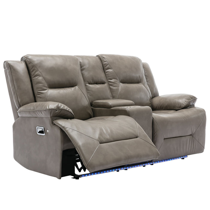 2 Seater Home Theater Recliner Manual Recliner Chair With A LED Light Strip Two Cup Holders And A Storage Box For Living Room