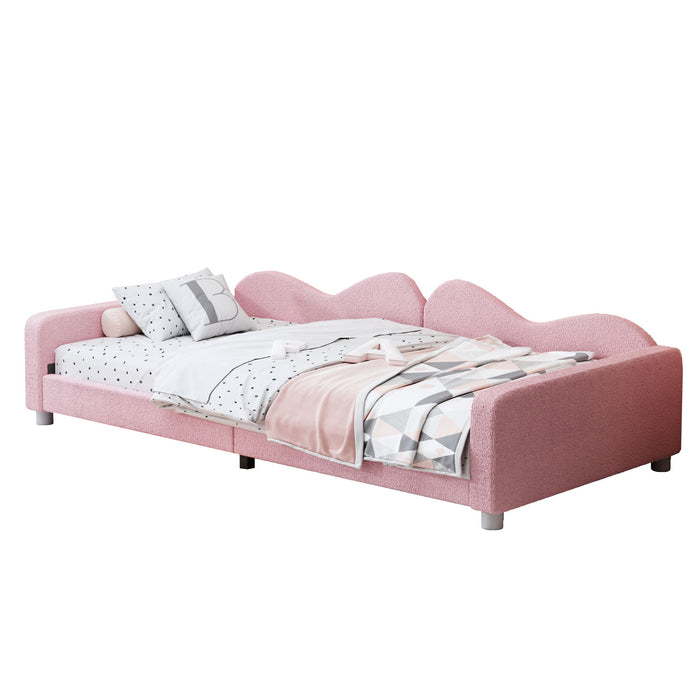 Upholstered Daybed, Sherpa Fabric Sofabed With Cloud-Shaped Backrest