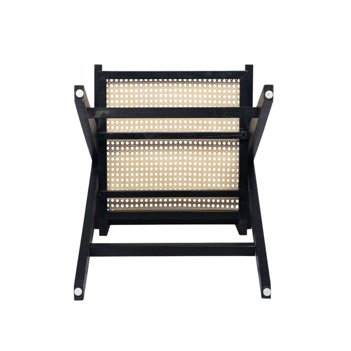 Modern Minimalist Bar Stool With Cane Seat - Black / Natural