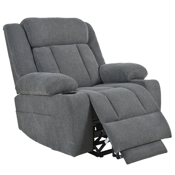 Power Lift Recliner Chair With Extended Footrest, Remote Control, Cup Holders, And Side Pockets