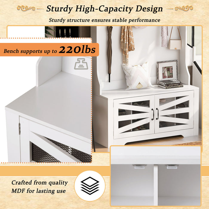 Entryway Bench With Coat Rack, 3 In 1 Design And Adjustable Shelves