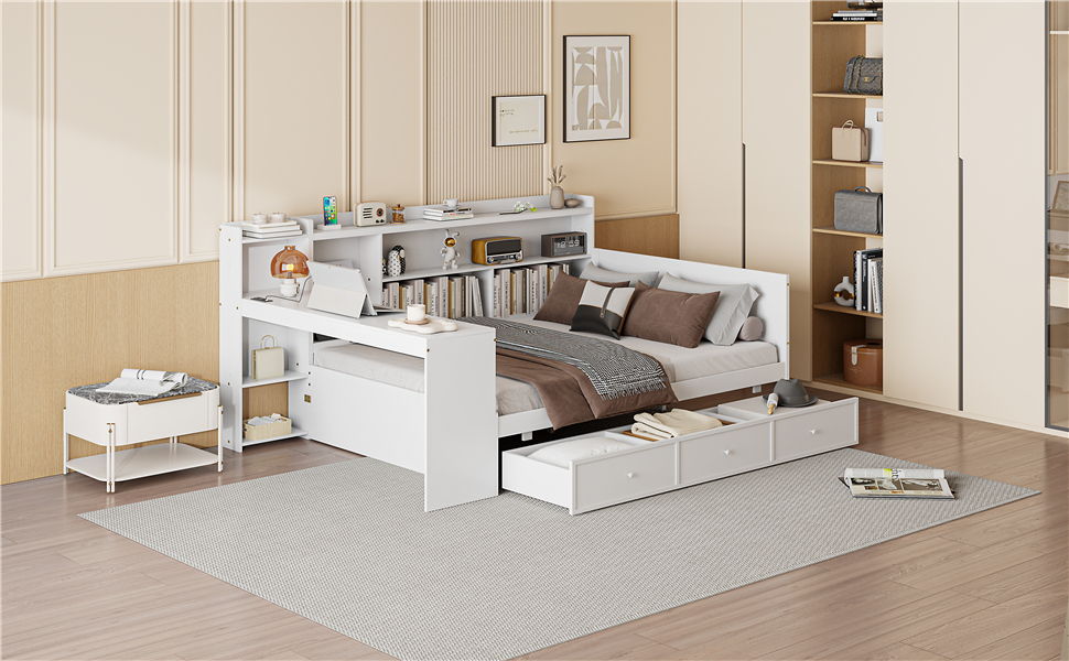 Daybed With 3 Drawers USB Ports And Desk