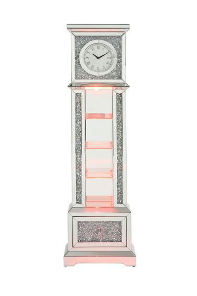 Noralie - 63" Standing Grandfather Clock With LED - Mirrored & Faux Diamonds