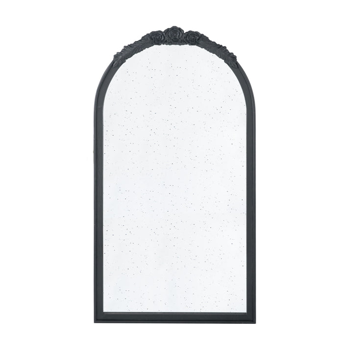 Hand Carved Rose Antique Mirror Frame, Wood Arch Mirror Wall Decor For Living Room