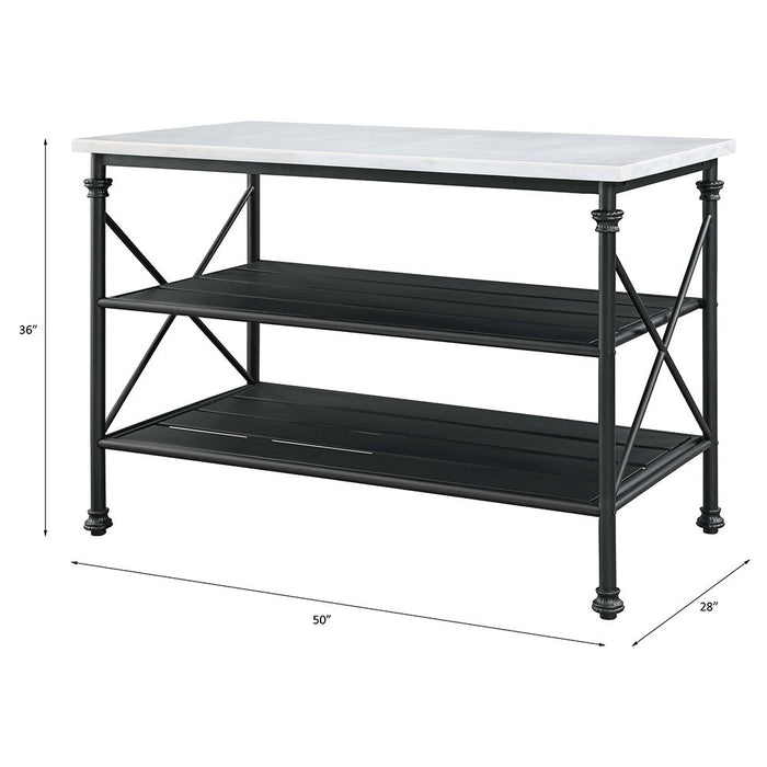 Brahm - Kitchen Island - White Marble Top & Gray