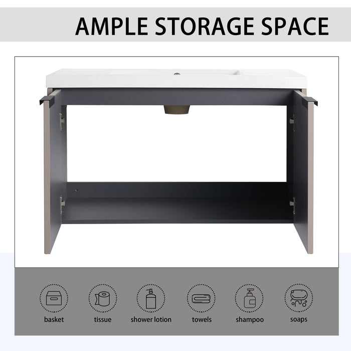 Contemporary Wall Mounted Bathroom Vanity With Resin Double Sink