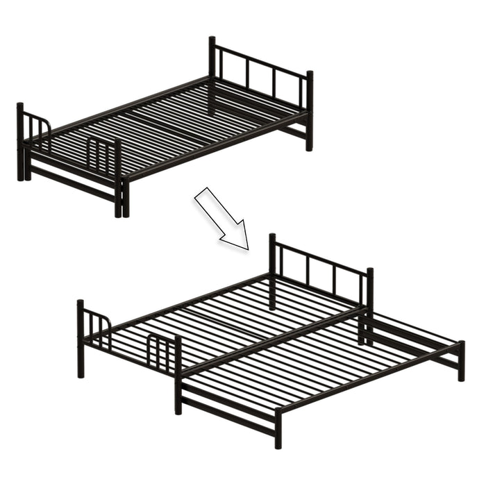 Twin Metal Pull Out Bunk Bed With Guardrail And Built In Ladder, Space Saving Convertible Frame For Bedroom - Black